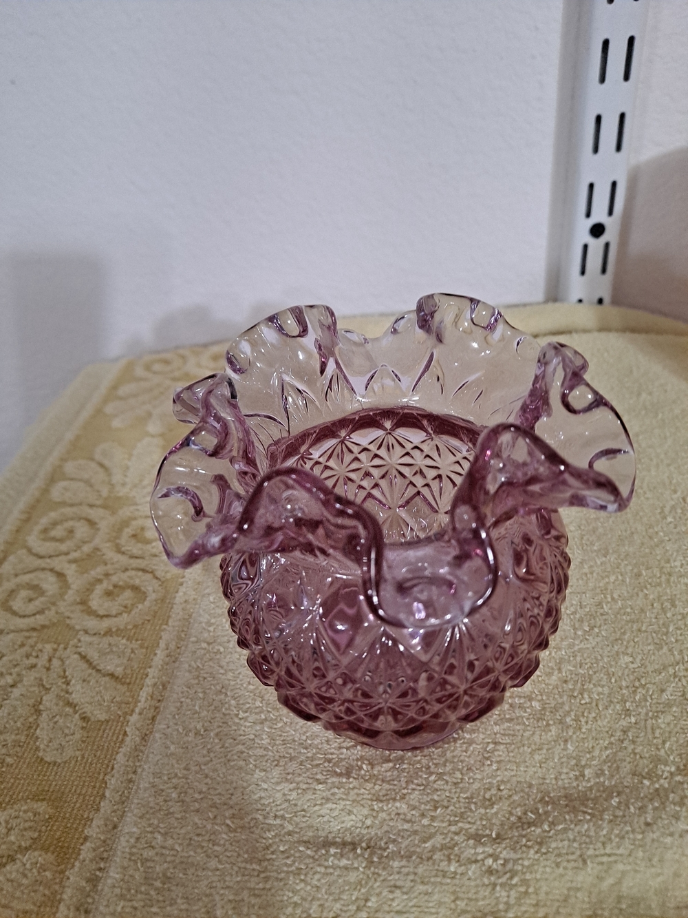 Dusty Rose Glass Ruffled Vase - Picture 2 of 3